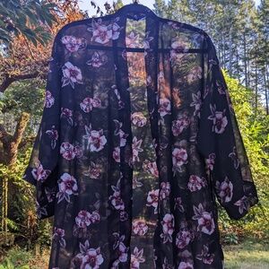 DIVIDED Semi-Sheer Black Floral Overpiece Size S Small